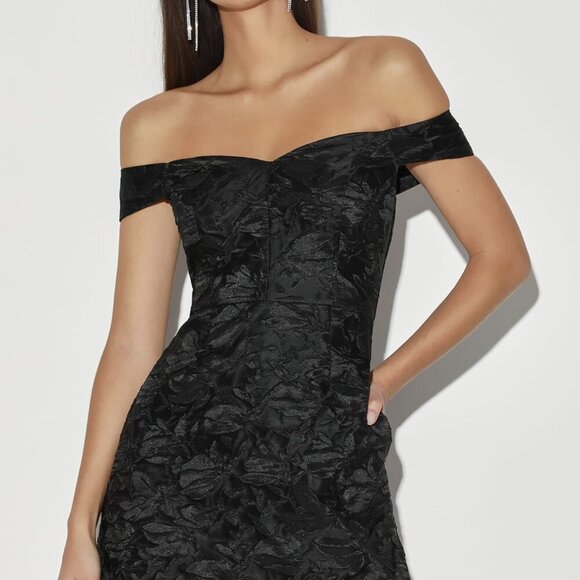 Lulus Dresses & Skirts - NWT Lulus You're All Heart Black Jacquard Satin Off-The-Shoulder Dress